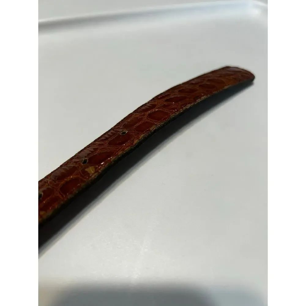 Vintage Brown Croc-Embossed Leather Belt with Gold Buckle
